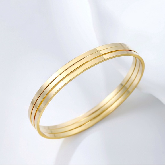Trio Bangle Bracelet 14k Gold Plated Luxury Jewelry - Picture 8 of 12